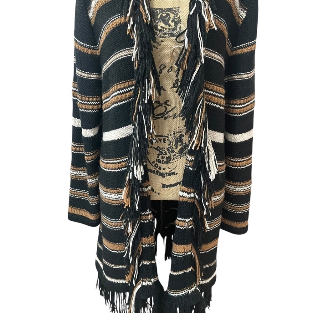 Johnny Was Ada Striped Cardigan Black Striped Fringe Alpaca Wool Size Large - Picture 5 of 9